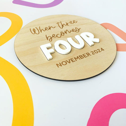 Customised When Two Becomes Three Pregnancy Announcement Plaque