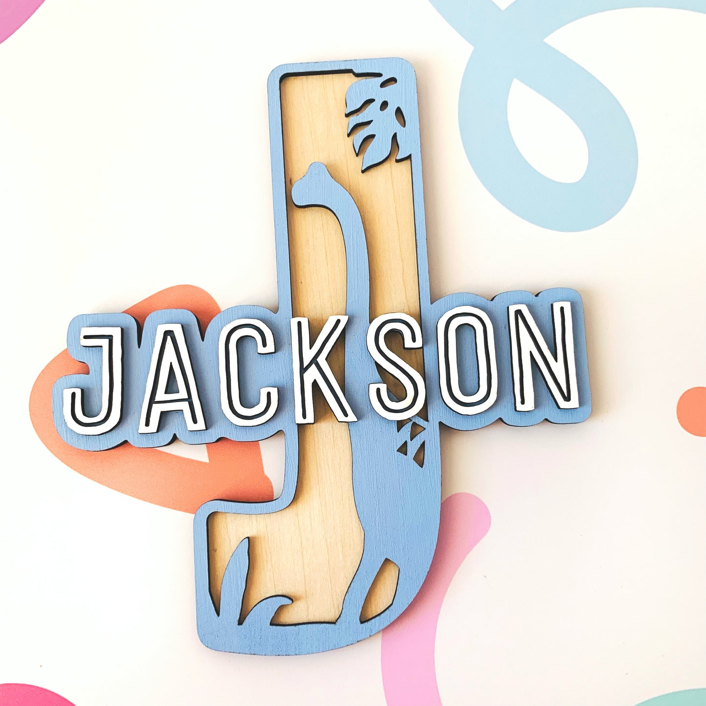 Dinosaur Themed Layered Letter with Name