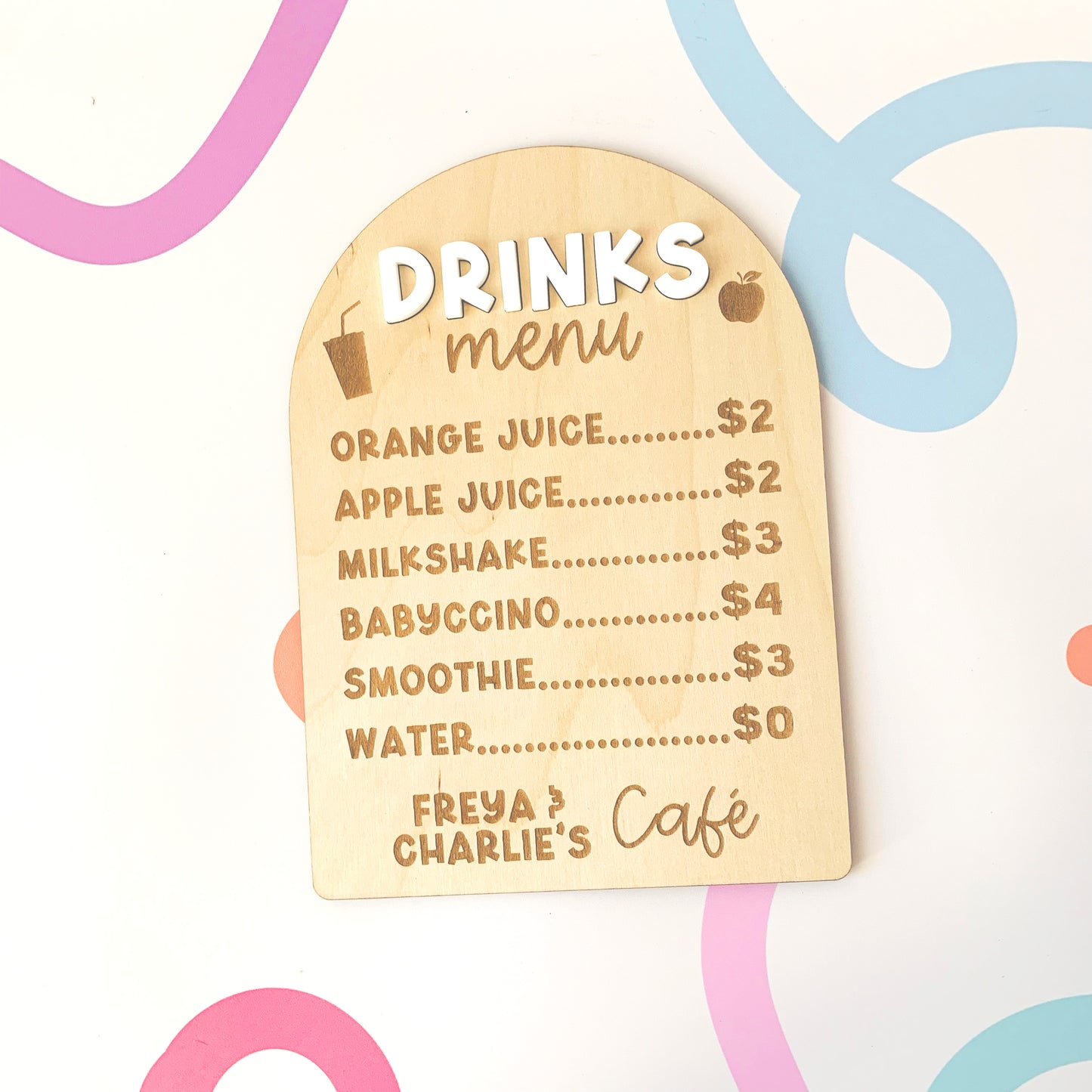 Personalised Play Kitchen Drinks Menu Sign