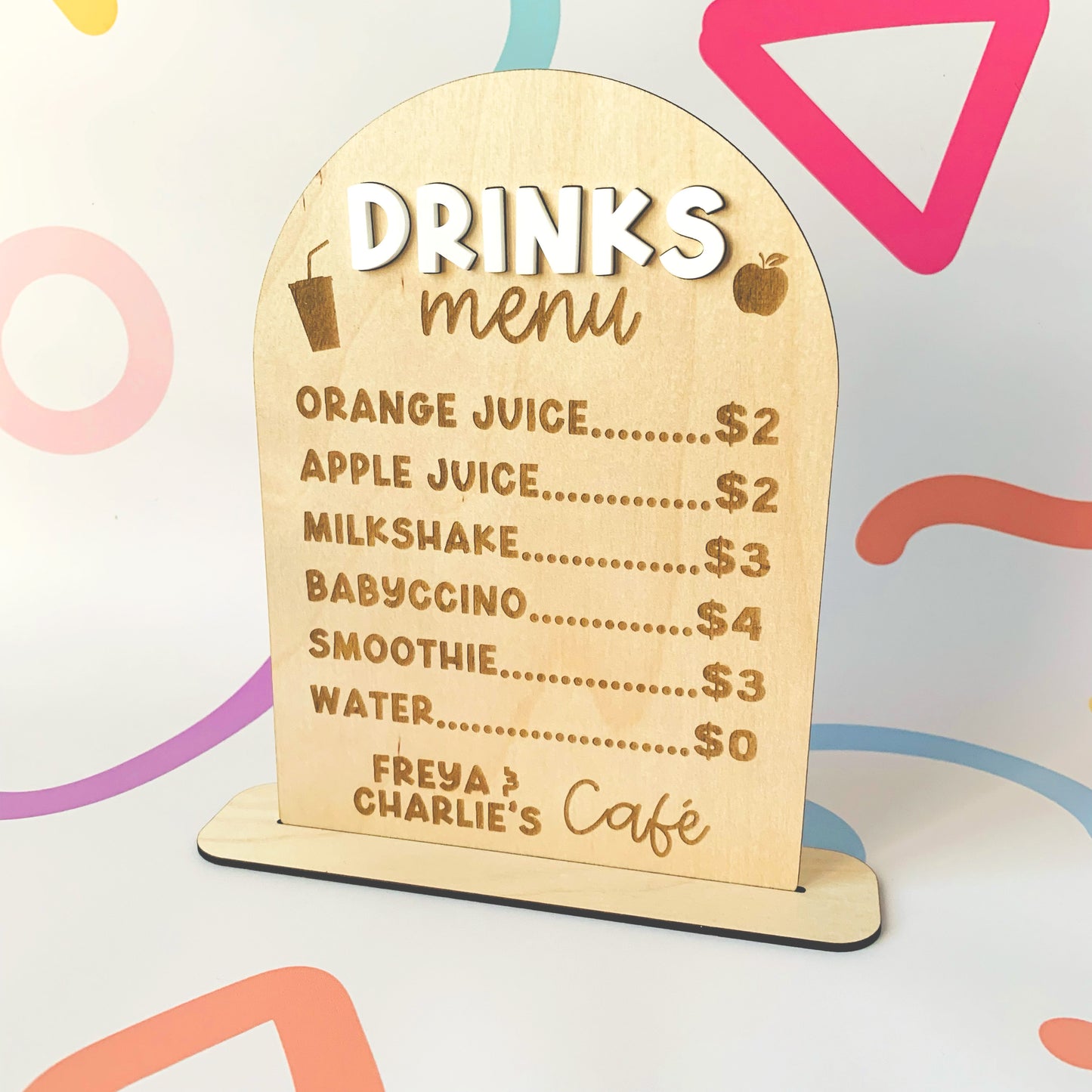 Personalised Play Kitchen Drinks Menu Sign