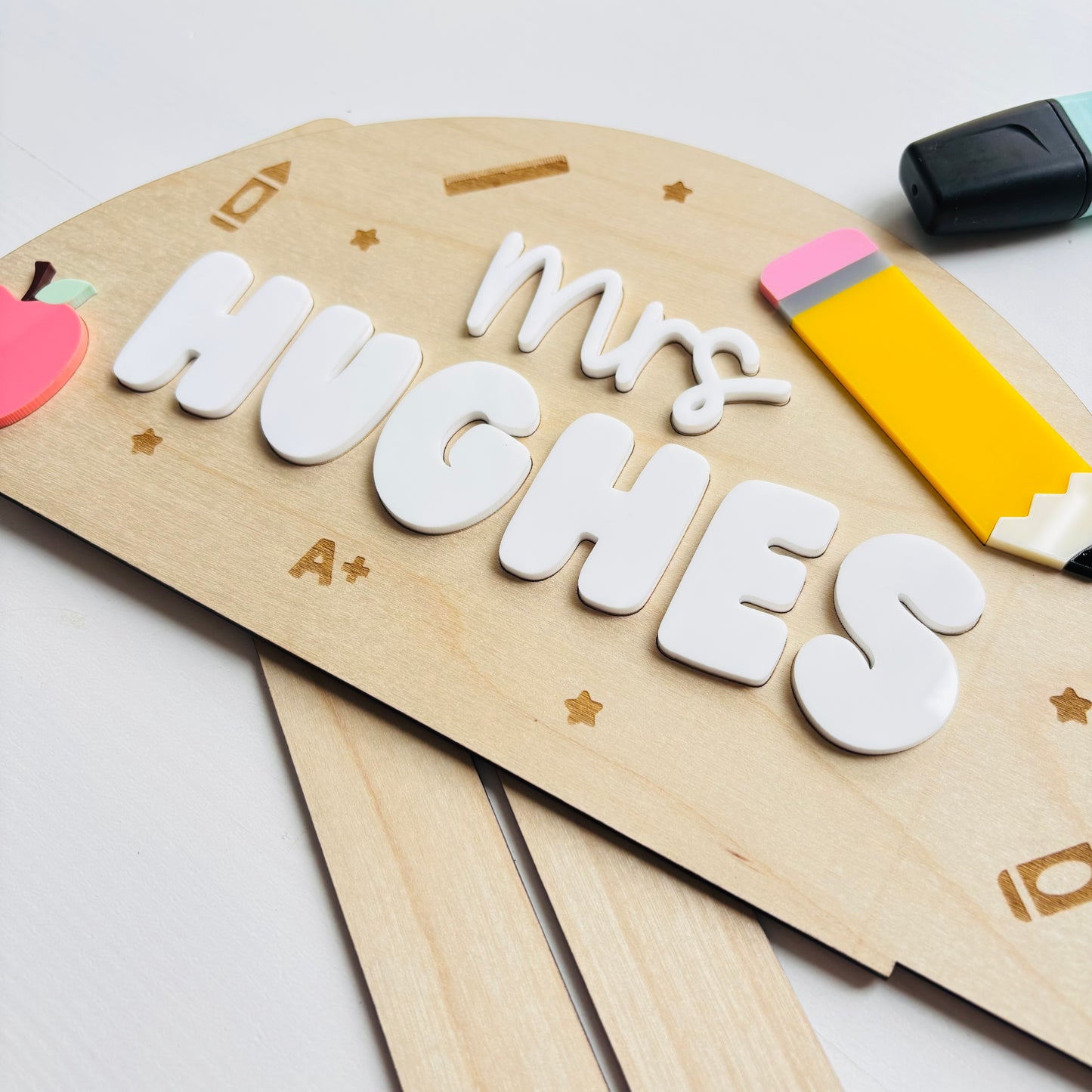 Personalised Teacher Pencil & Apple Desk Sign