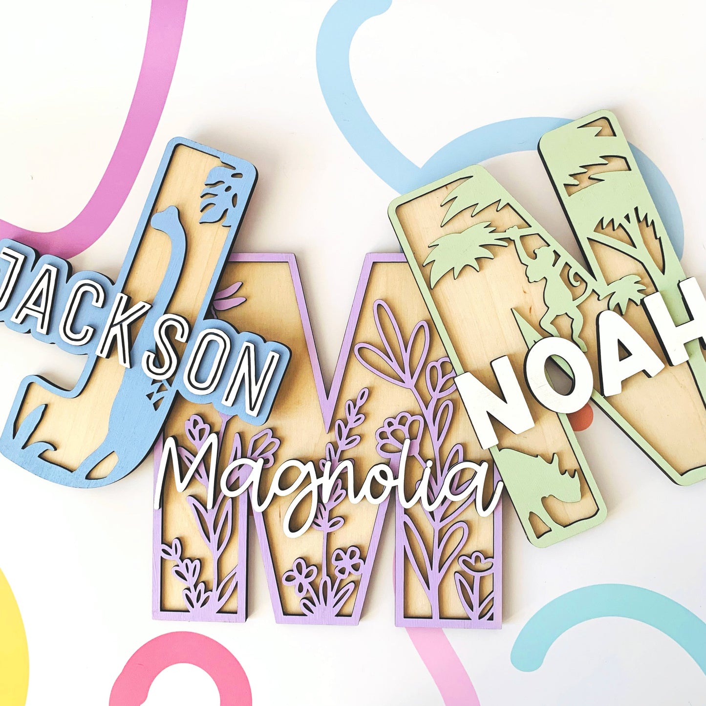 Dinosaur Themed Layered Letter with Name