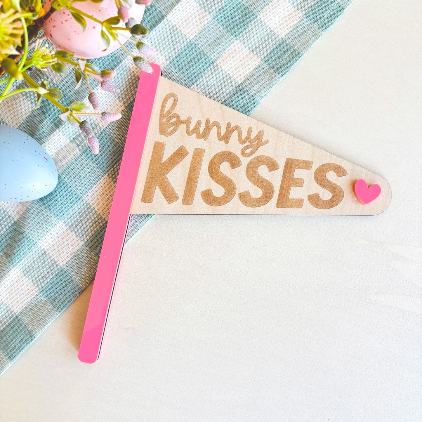 Wood and Acrylic Bunny Kisses Easter Flag