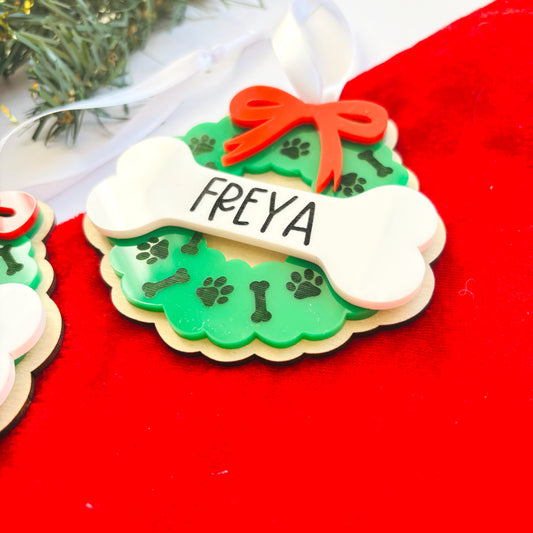 Personalised Dog Wreath Christmas Ornament