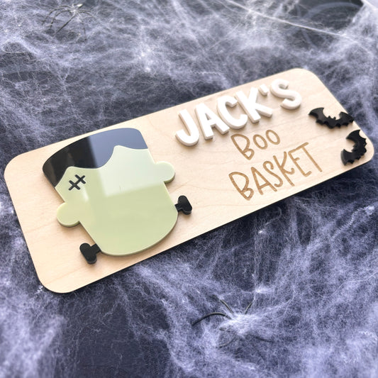 Frankenstein Boo Basket Halloween Personalised Plaque