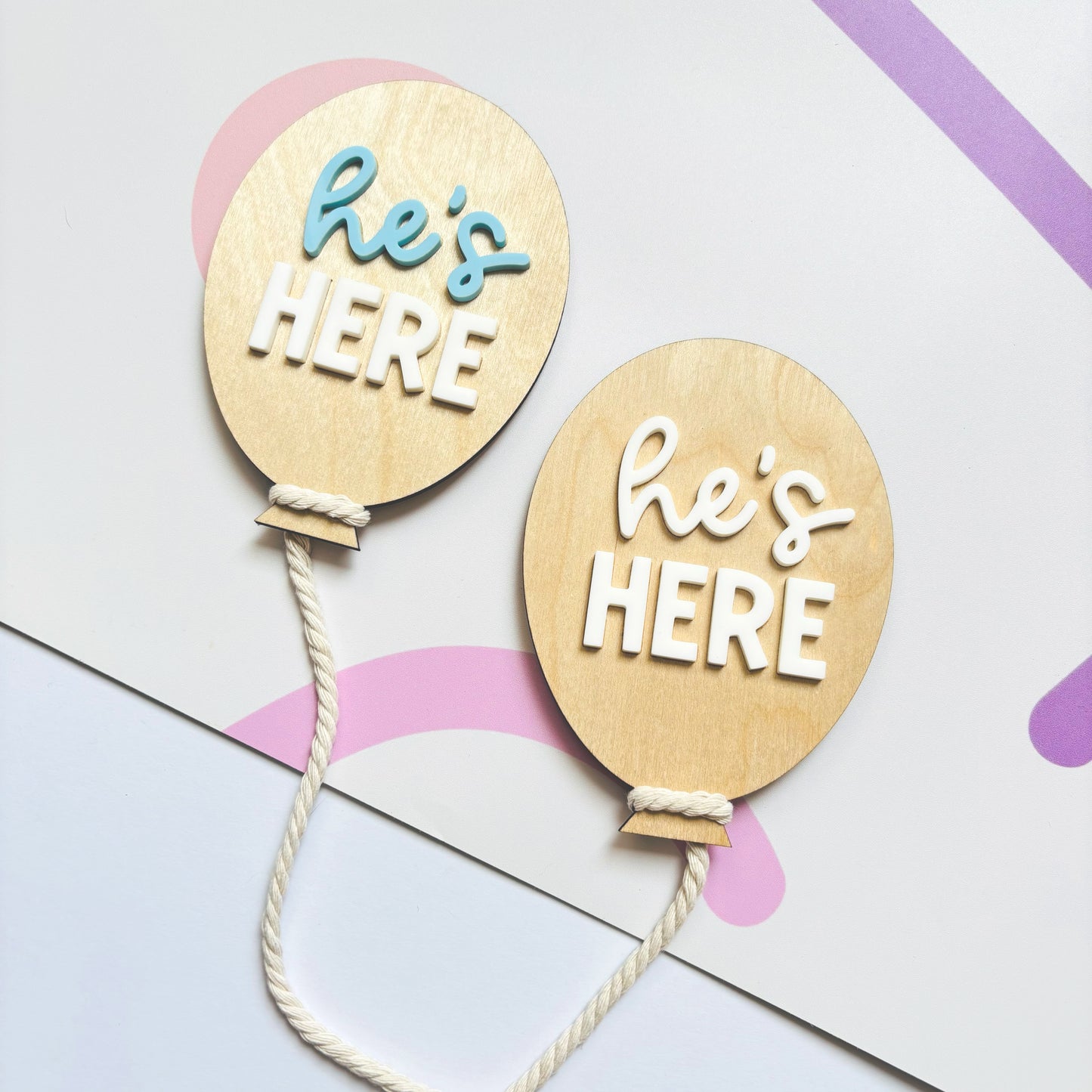 He's Here Birth Announcement Balloon Plaque