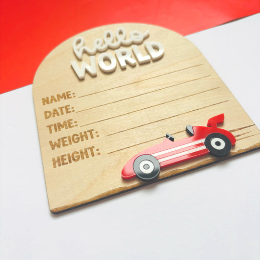 Little Racer Birth Announcement Plaque