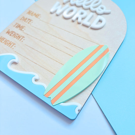Surfs Up Birth Announcement Plaque