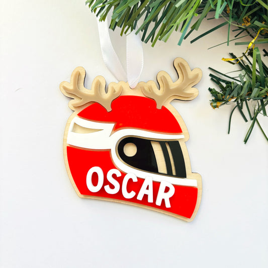 Personalised Acrylic Racing Helmet Christmas Ornament