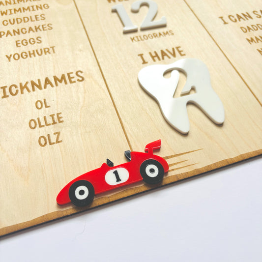 Little Racer 1st Birthday Info Board