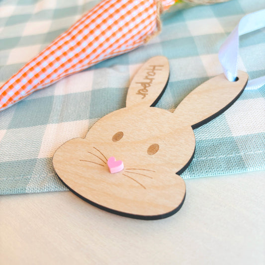 Personalised Pink-Nose Bunny Easter Basket Tag