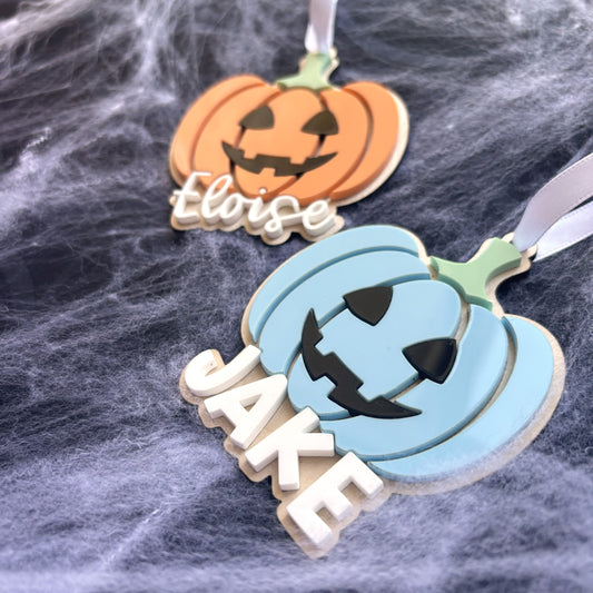 Personalised Pumpkin Halloween Basket Name Tag