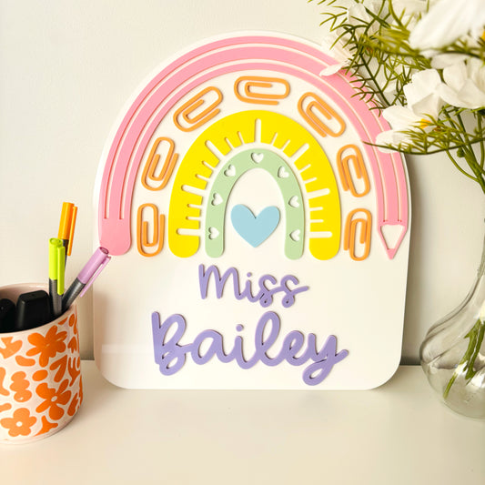Personalised Rainbow Teacher Classroom Sign