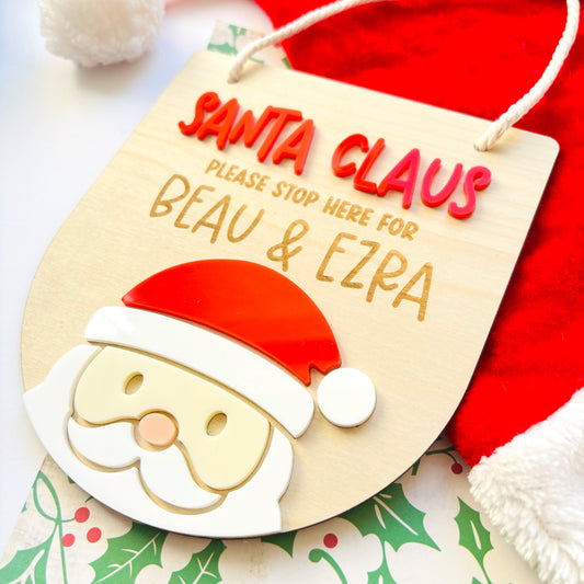 Santa Claus Please Stop Here Acrylic Personalised Sign