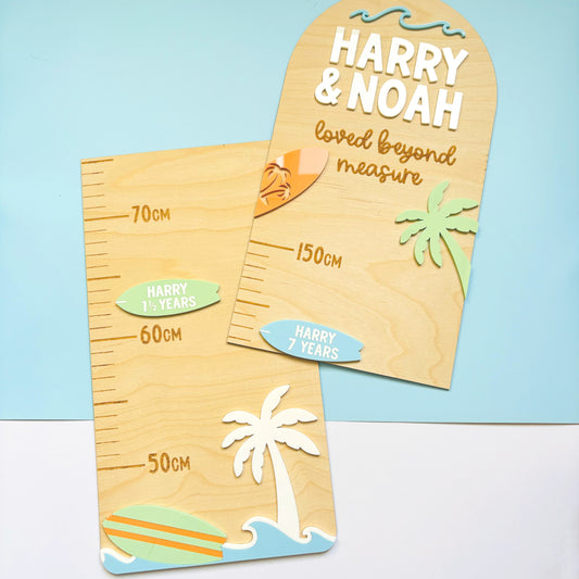 Personalised Surfs Up Height Chart Markers