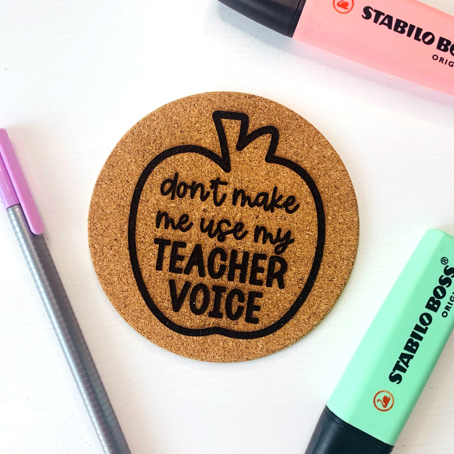 Teacher Voice Engraved Cork Coaster