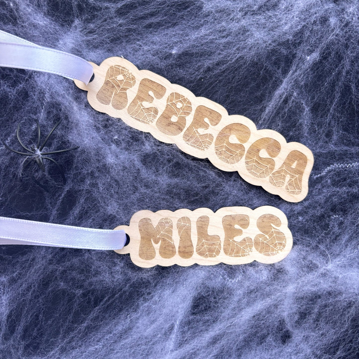 Personalised Cobweb Halloween Basket Name Tag