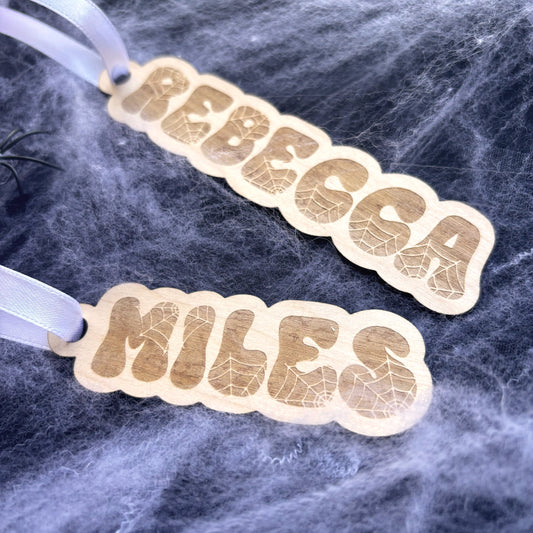 Personalised Cobweb Halloween Basket Name Tag