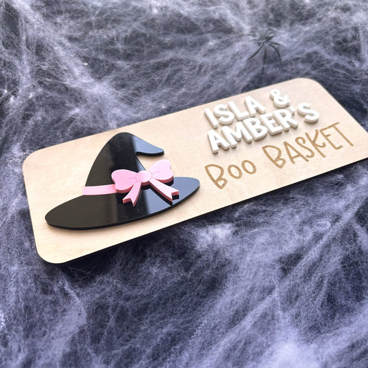 Witch Hat Boo Basket Halloween Personalised Plaque