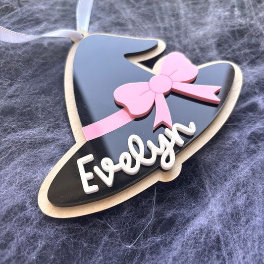 Personalised Witch Hat Halloween Basket Tag