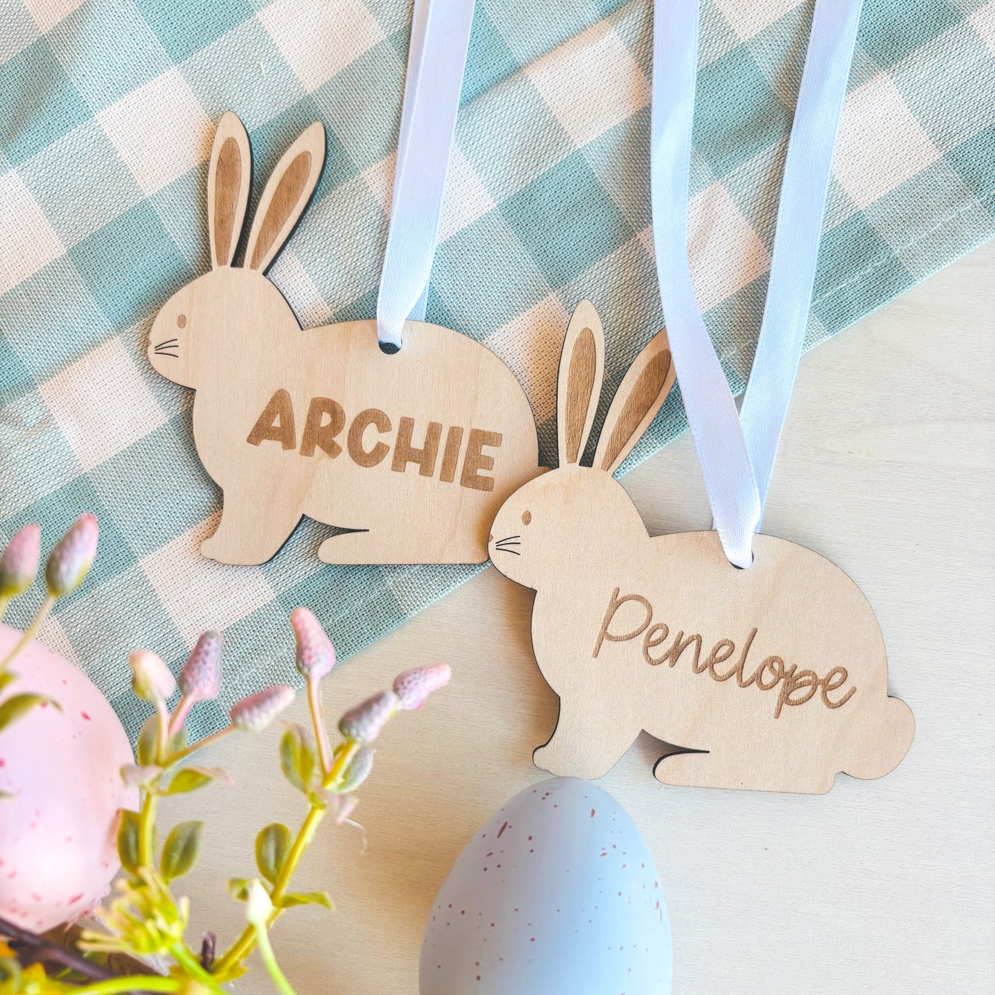 Personalised Wooden Rabbit Easter Basket Tag