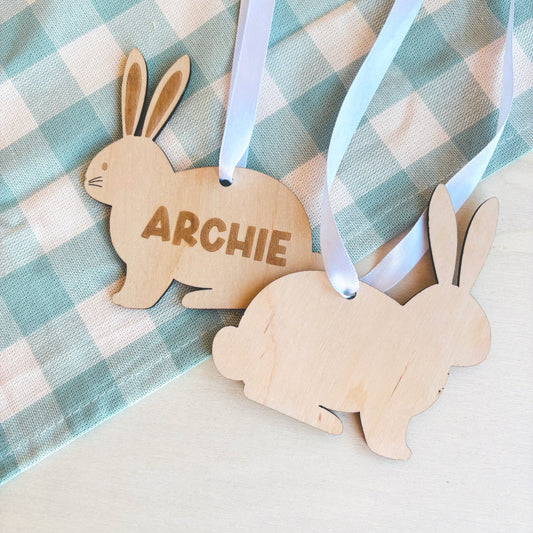 Personalised Wooden Rabbit Easter Basket Tag