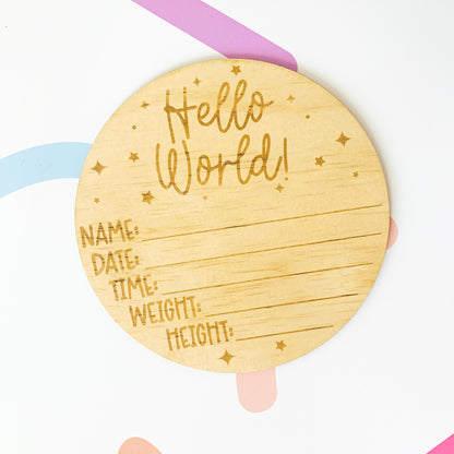 'Hello World' Birth Announcement Engraved Plaque
