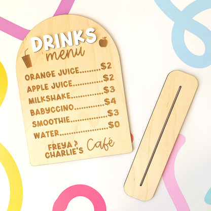 Personalised Play Kitchen Drinks Menu Sign