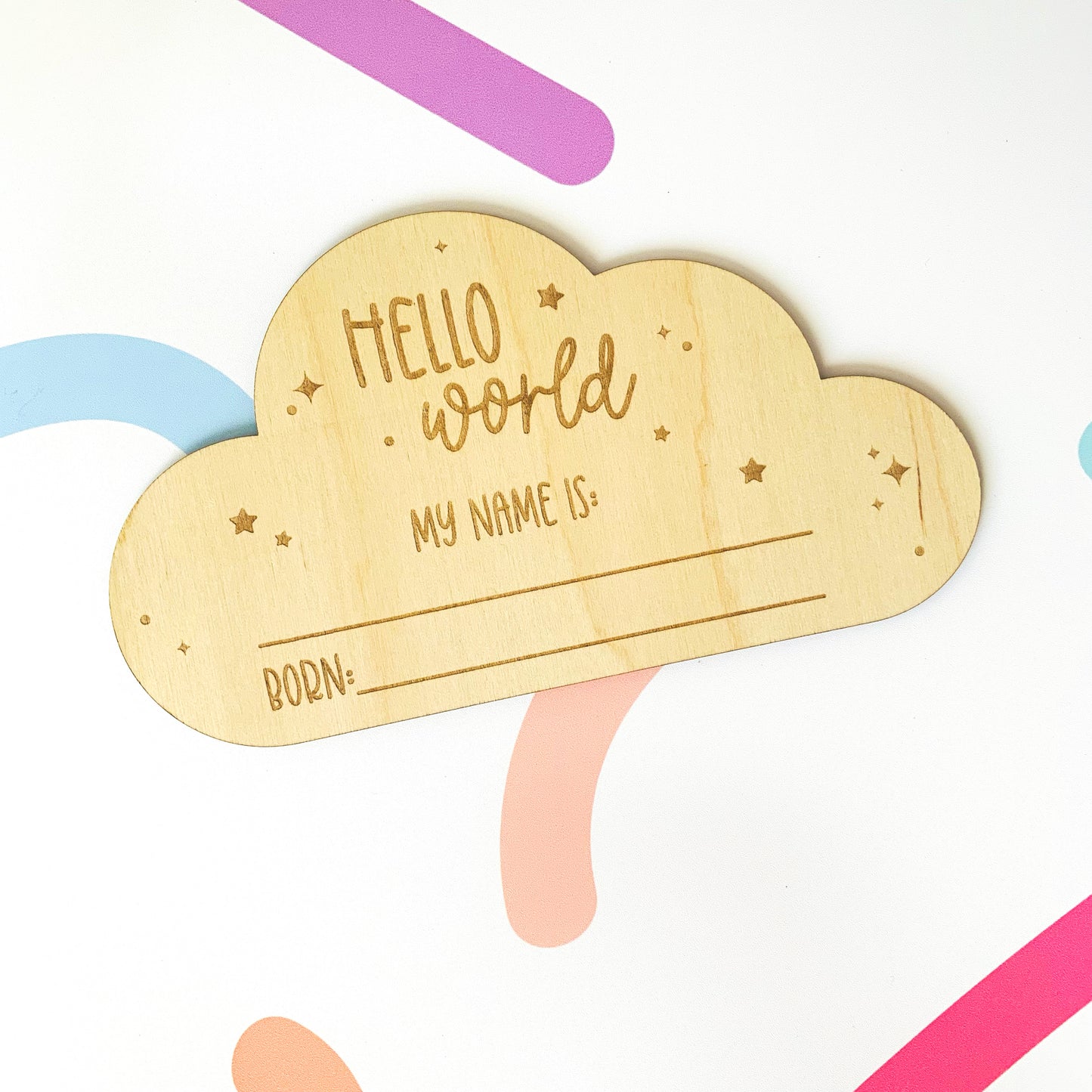Cloud & Stars 'Hello World' Birth Announcement Engraved Plaque