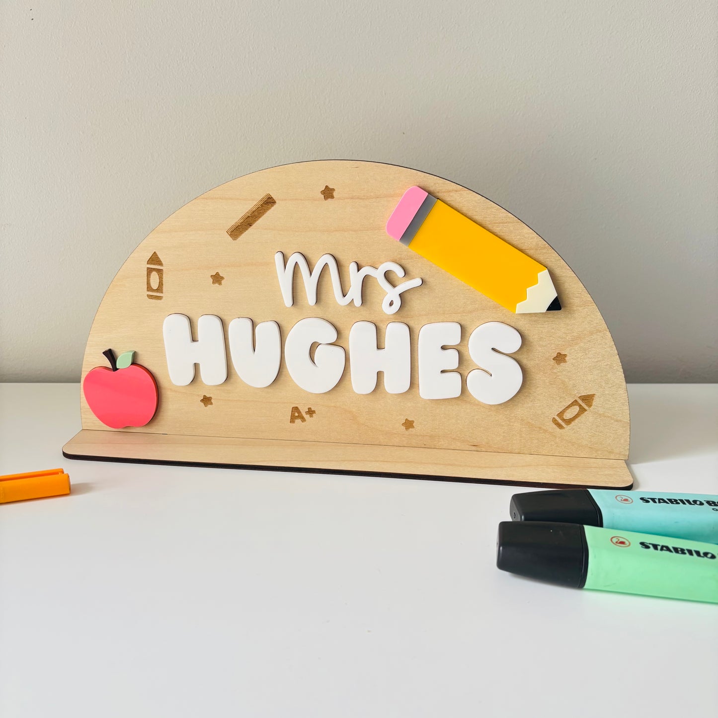 Personalised Teacher Pencil & Apple Desk Sign