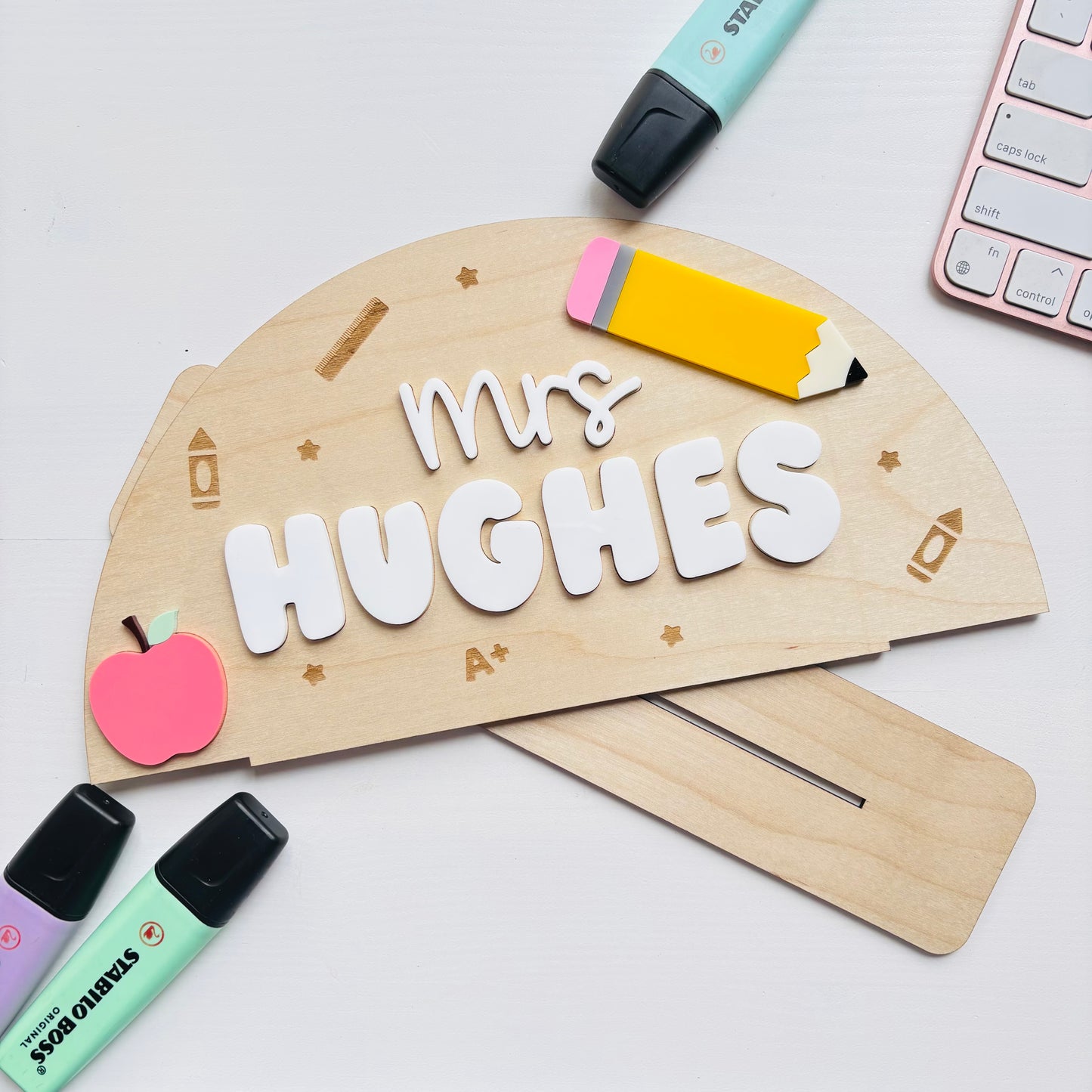 Personalised Teacher Pencil & Apple Desk Sign