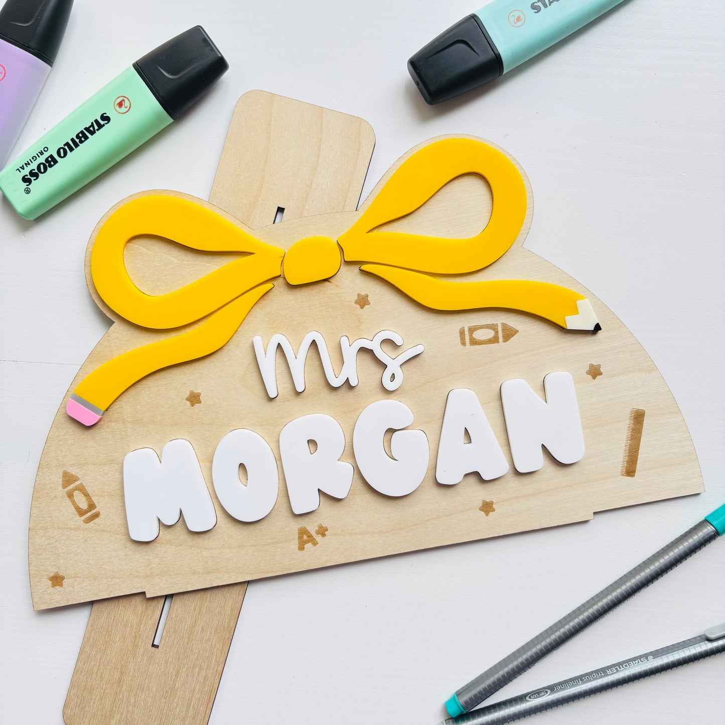 Personalised Teacher Bow Desk Sign