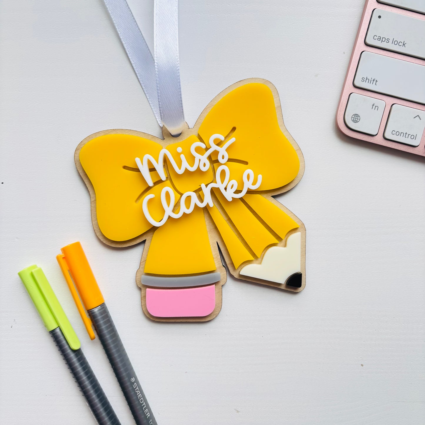 Personalised Teacher Bow Christmas Ornament