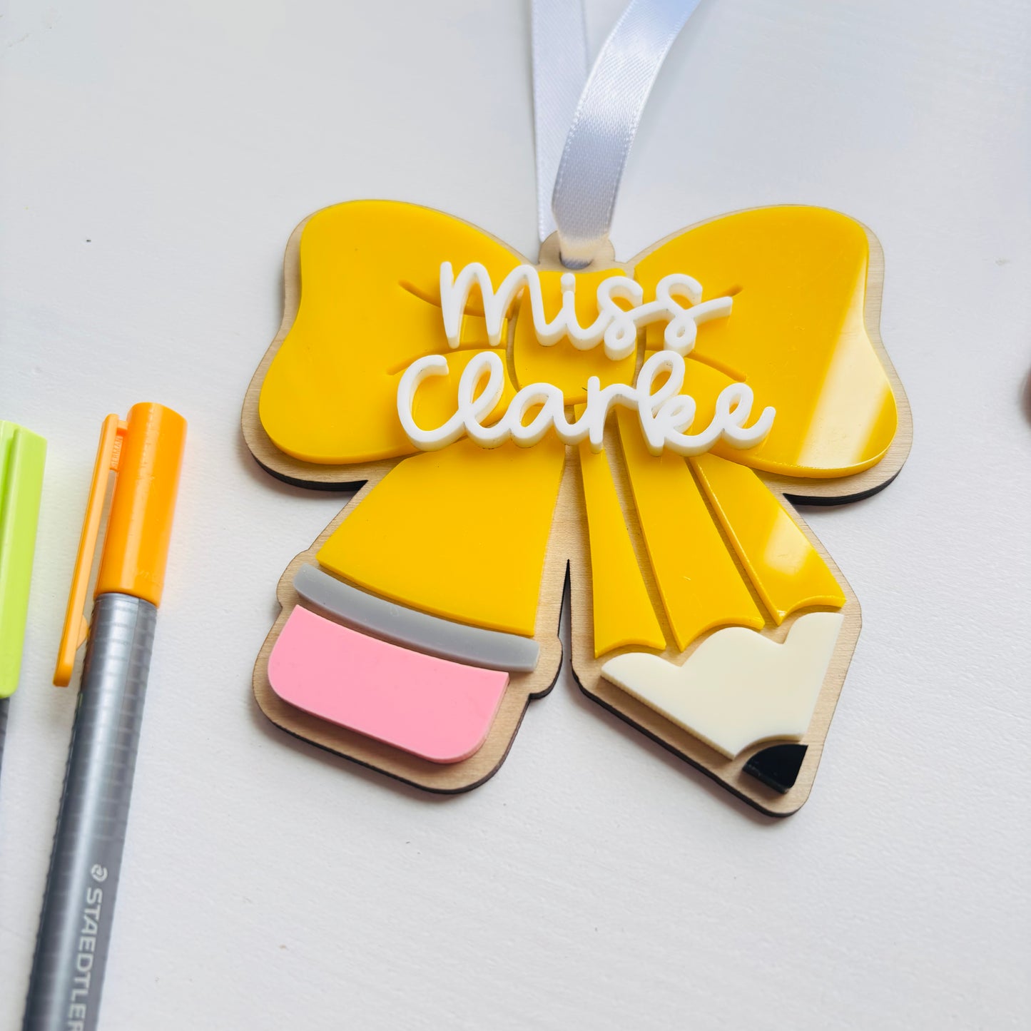 Personalised Teacher Bow Christmas Ornament