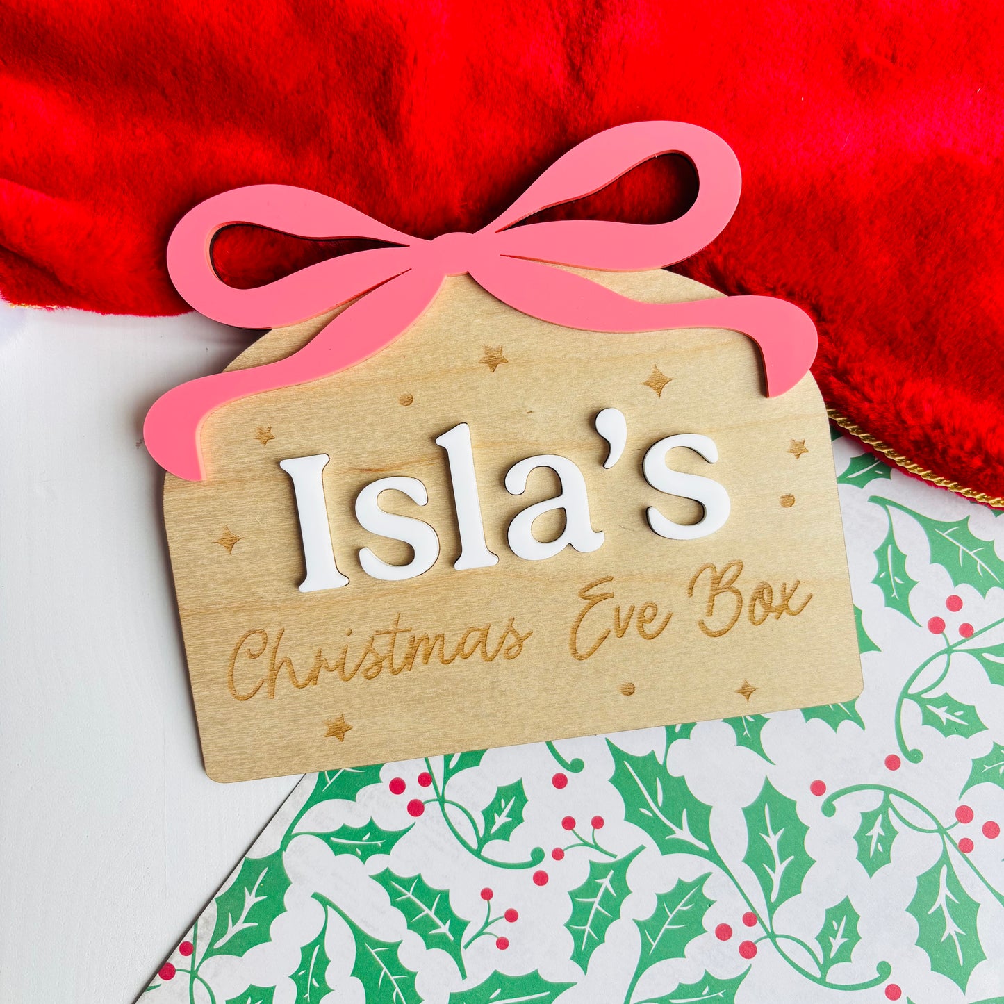 Personalised Christmas Bow Crate Plaque
