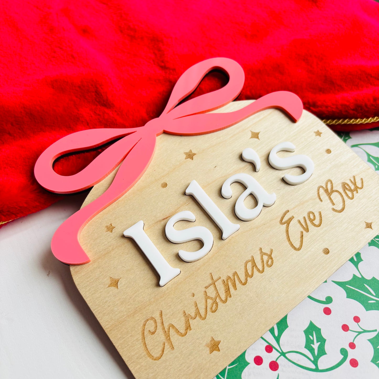 Personalised Christmas Bow Crate Plaque