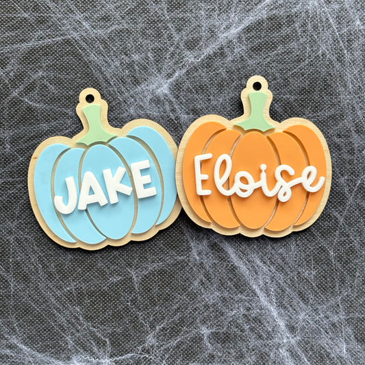 Personalised Pumpkin Halloween Basket Name Tag