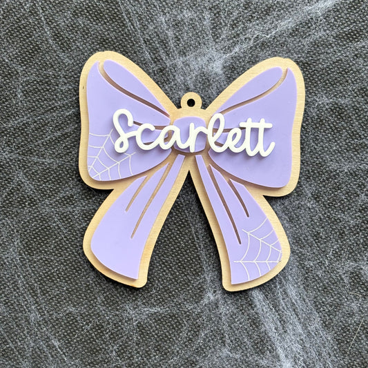Personalised Halloween Bow Basket Name Tag