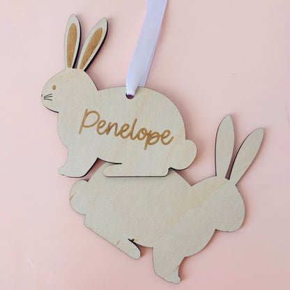 Personalised Wooden Rabbit Easter Basket Tag