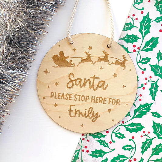 Personalised Santa Stop Here Hanging Sign