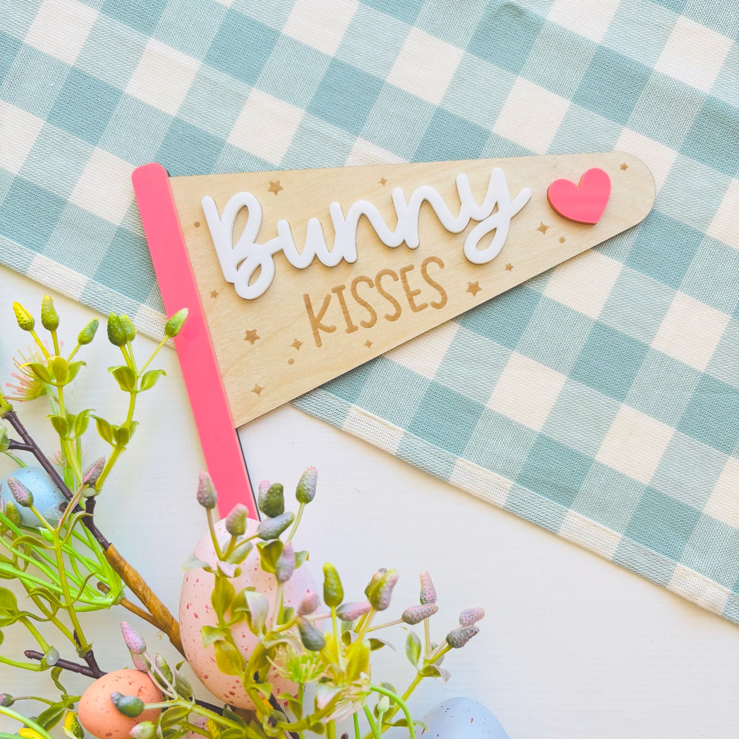 Wood and Acrylic Bunny Kisses Easter Flag