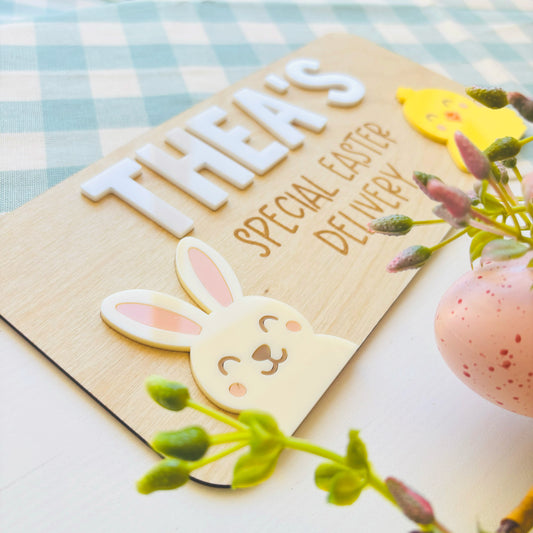 Bunny & Chick Easter Crate Plaque