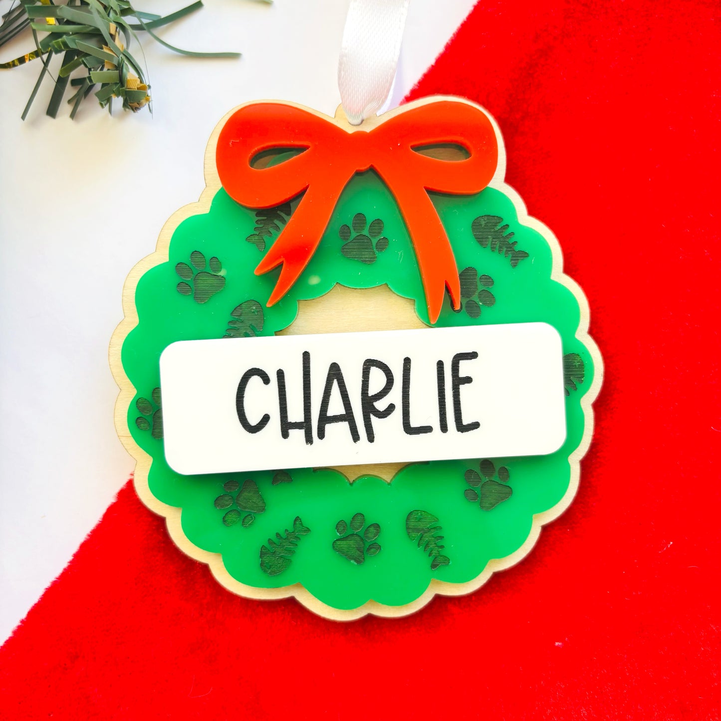Personalised Cat Wreath Christmas Ornament