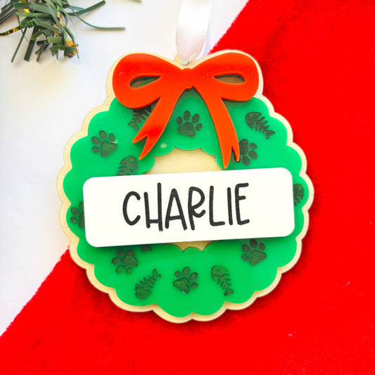 Personalised Cat Wreath Christmas Ornament