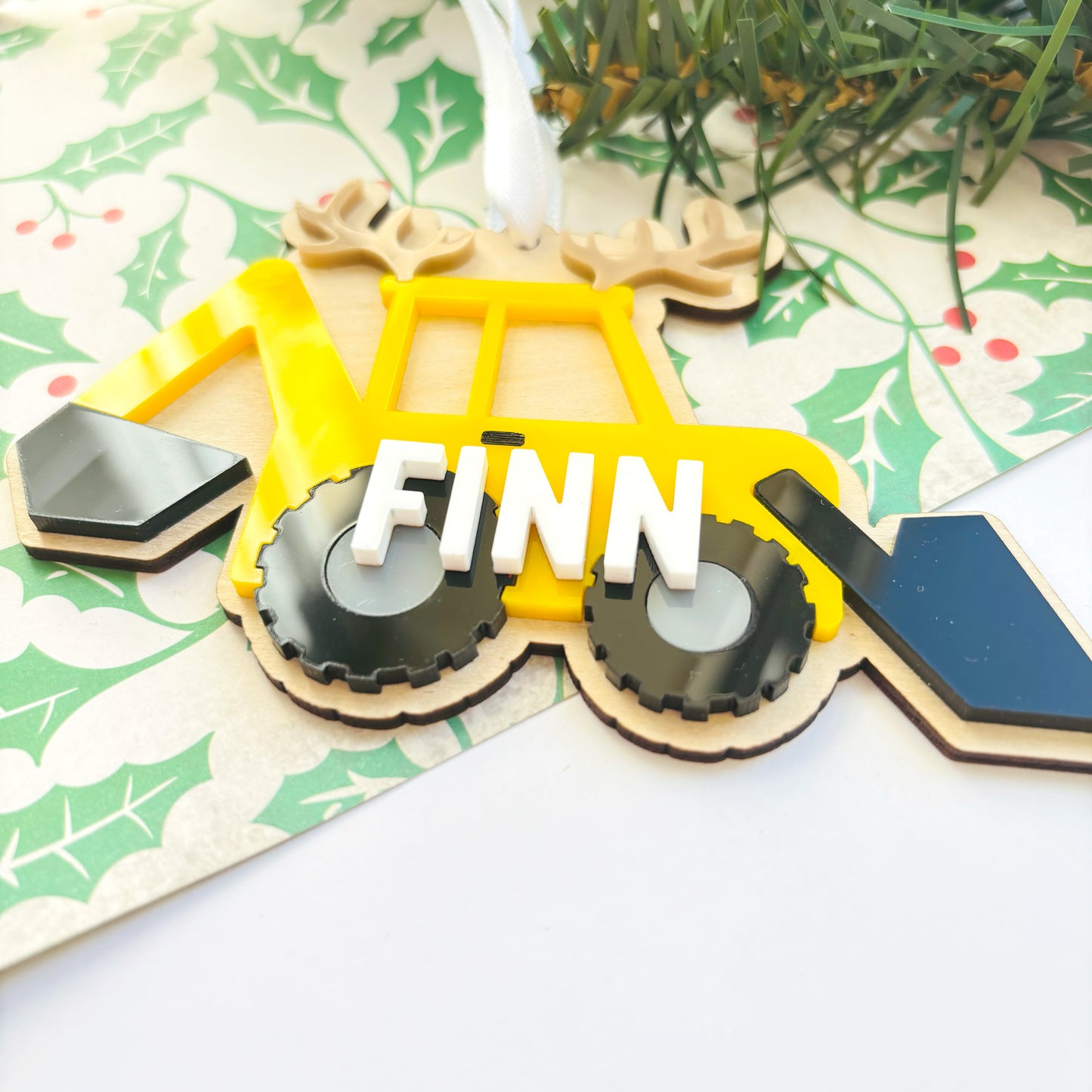Personalised Construction Digger Christmas Ornament
