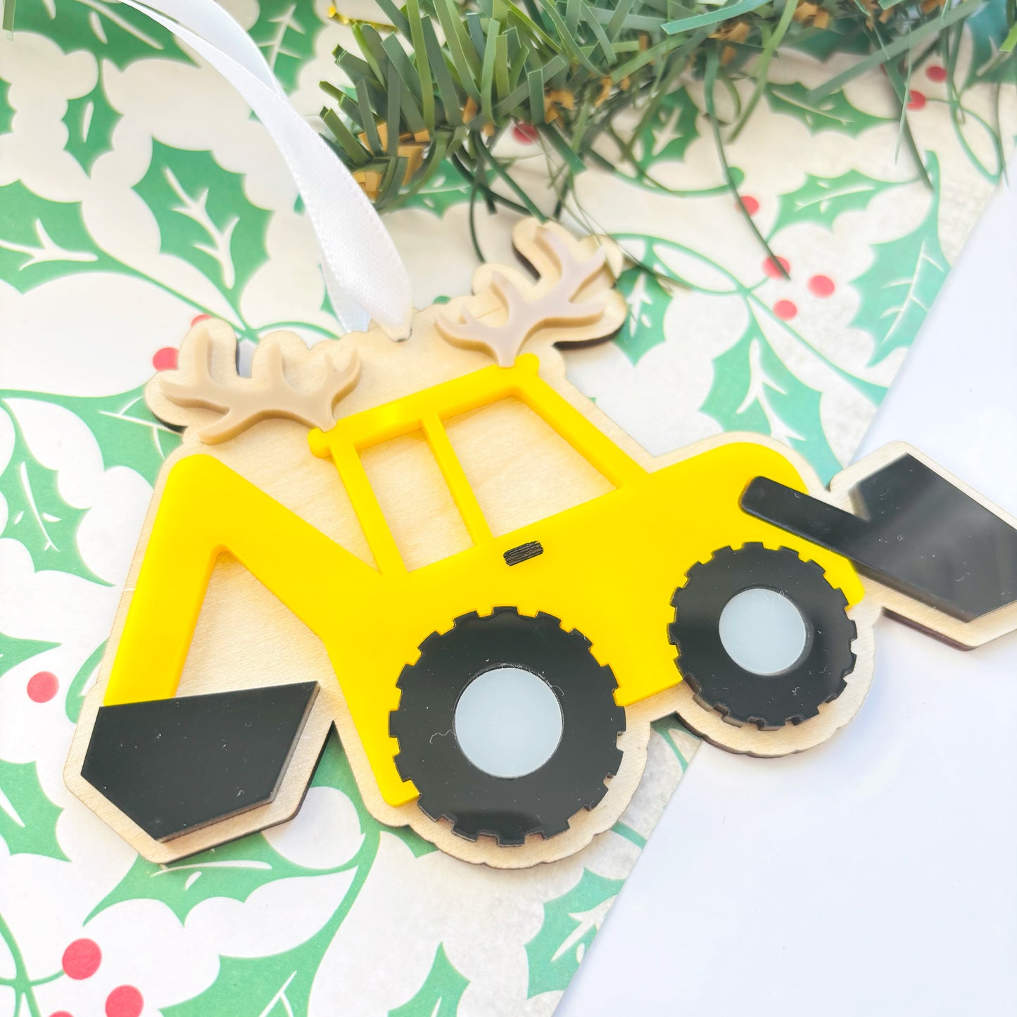 Personalised Construction Digger Christmas Ornament