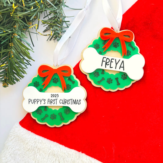 Personalised Dog Wreath Christmas Ornament