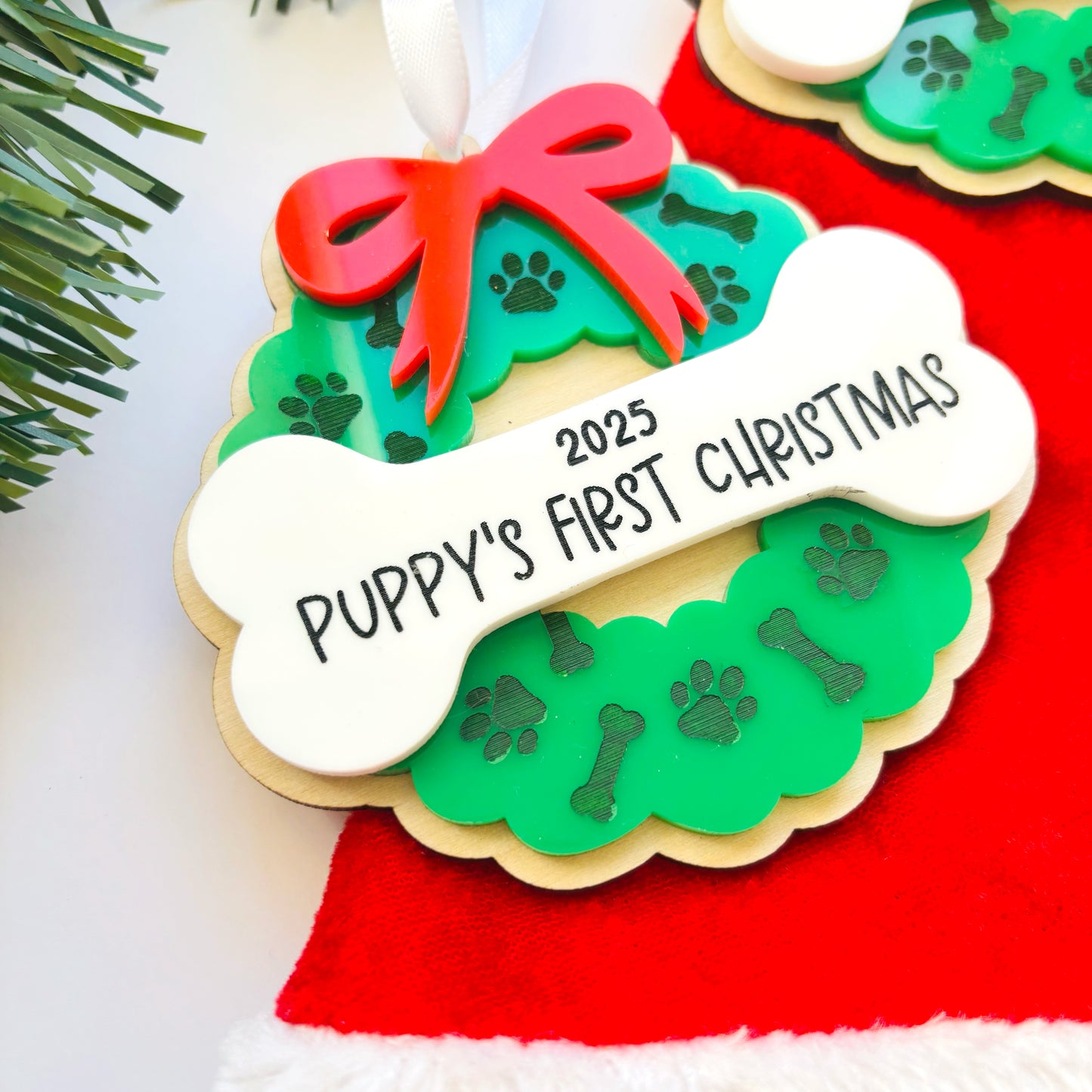 Personalised Dog Wreath Christmas Ornament