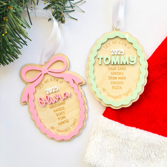 My Favourite Things Personalised Christmas Ornament