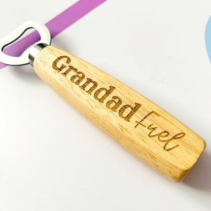 Personalised Fuel Father's Day Engraved Wooden Bottle Opener